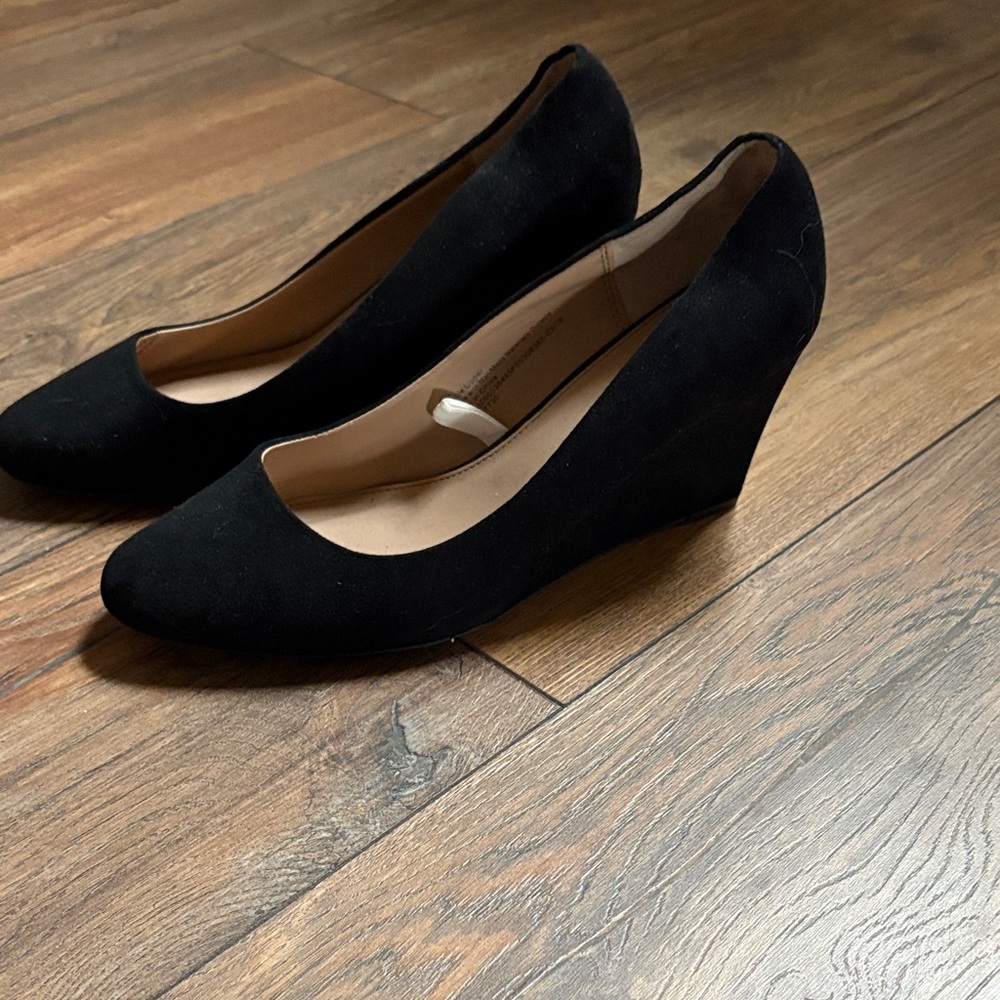 a new day Black Suede Wedge Shoes